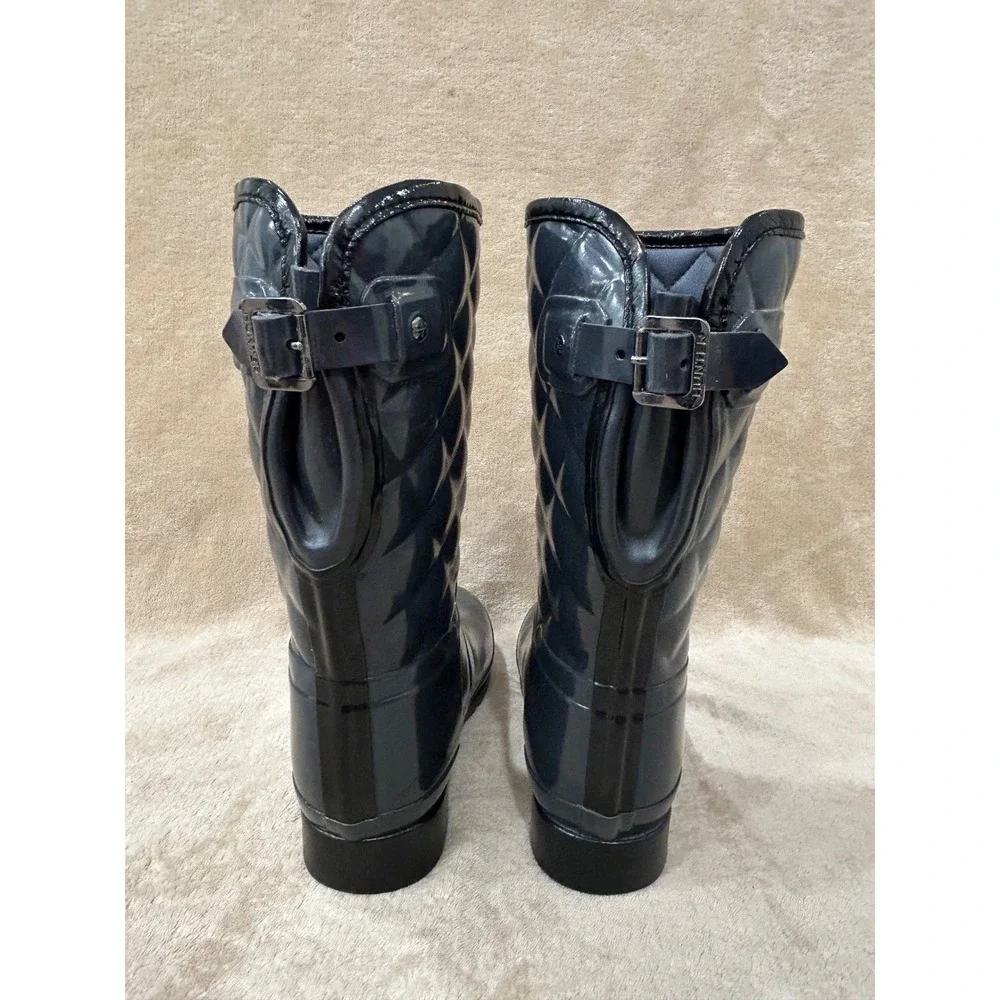 Hunter Womens 7 Refined Gloss Quilted Short Rain Boots Quilted Rubber Pull On